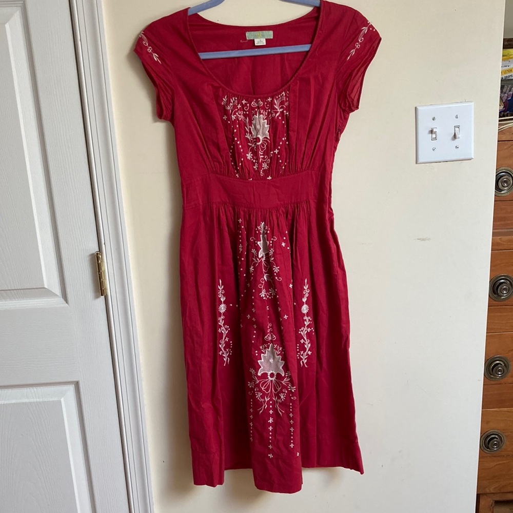 Holiday Scandinavian 100% cotton Intricate Red Dress
